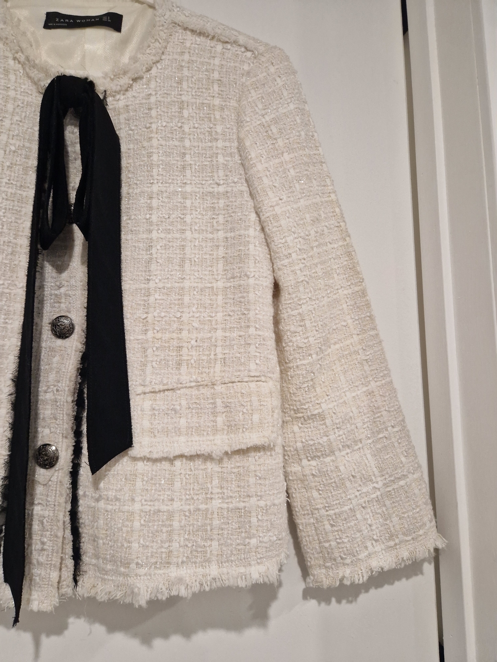 Zara Cream Tweed Blazer with Black Ribbon - Picture 2 of 4
